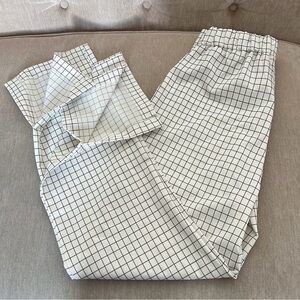 Women's Cream Grid Pattern Wide Leg Pants